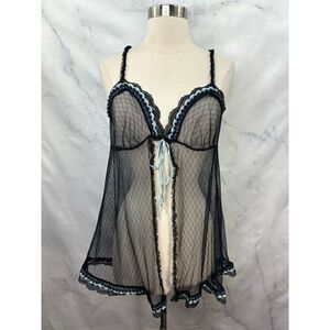 Victorias Secret Y2k Babydoll Mesh Dress L Lace Nightie Whimsigoth coquette Vtg